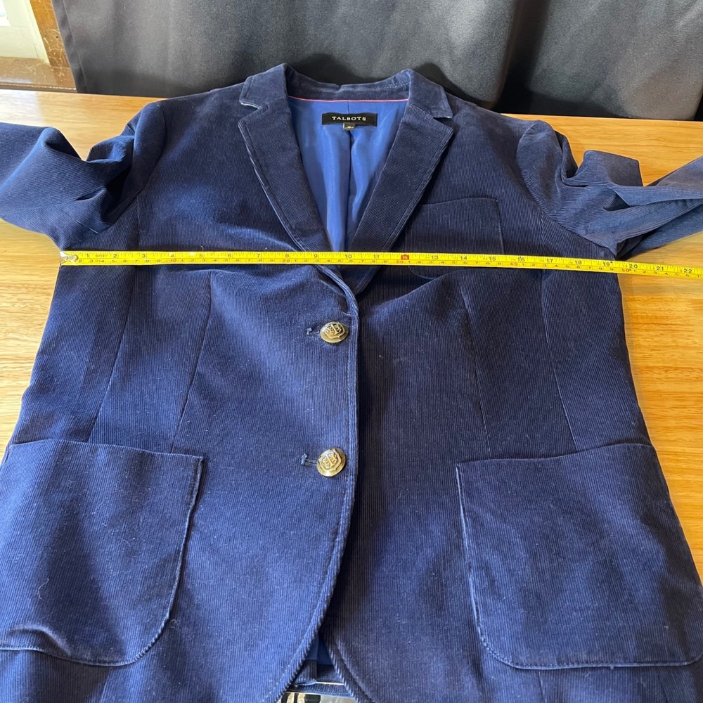 Talbots Womens Blue Corduroy Blazer Jacket Crest Buttons Size 10 ID245 - Picture 7 of 10